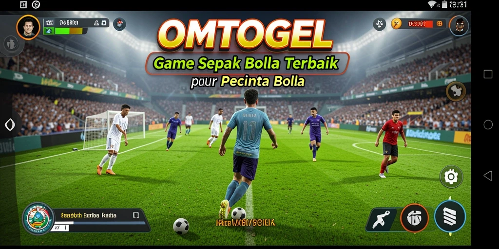 Screenshot gameplay OMTOGEL yang menggambarkan aksi sepak bola seru.