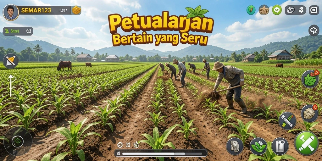 Tampilan gameplay yang menarik dalam SEMAR123 dengan aktivitas bertani.